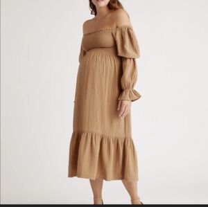 Quince 100% Organic Cotton Gauze Maternity Smocked Midi Dress